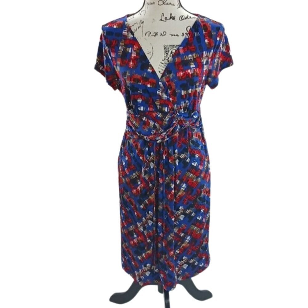 Motherhood Maternity Dress Short Sleeve V Neck Geometric Womens Size S